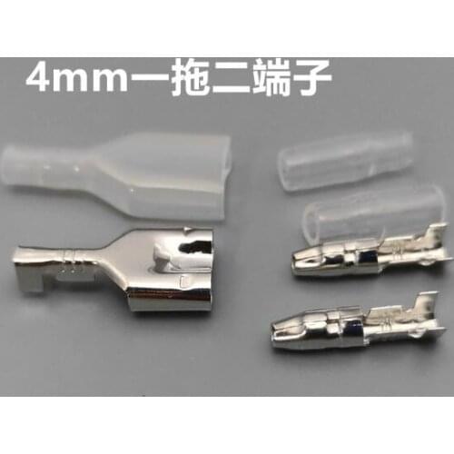 100sets Bullet cold press terminal one tow plug-in terminal bullet bullet male and female terminal 4mm diameter one to two