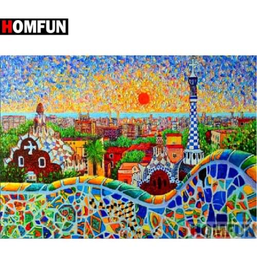 HOMFUN Full Square/Round Drill 5D DIY Diamond Painting "Oil painting city" Embroidery Cross Stitch 3D Home Decor Gift A16893