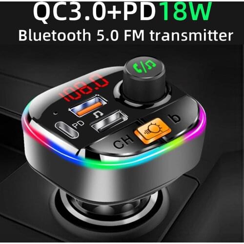 Car Fm Modulator Audio Transmitter Wireless Handsfree Bluetooth Car Kit Usb Aux Pd Qc3.0 Dual Usb Charger Car Mp3 Player 18W