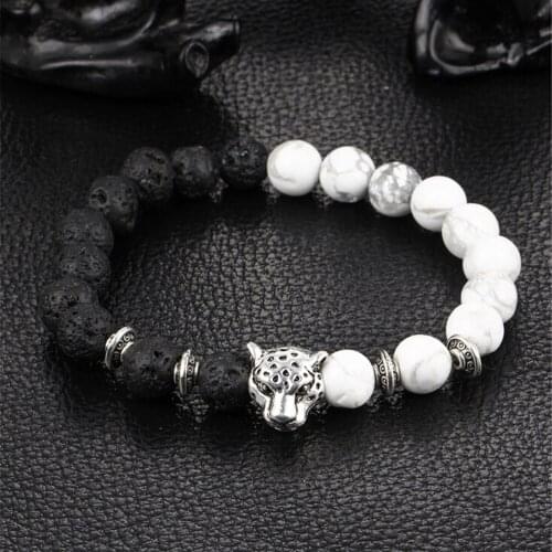 Handmade Mens Women Animal Beaded Natural Lava Stone 8MM Beads Bracelet Friendship Jewelry