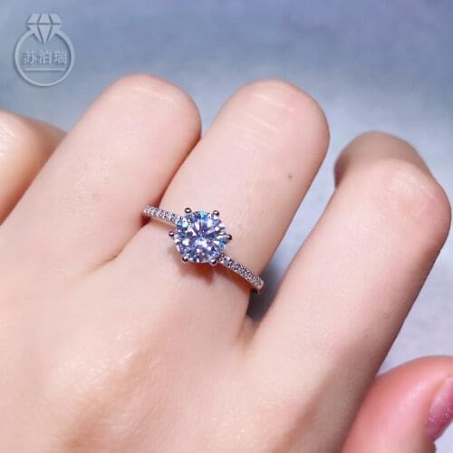 SUBRELI Real Moissanite Diamond Rings 5-6.5mm 0.5-1CT For Women Gift Birthday Present Fine Jewelry 925 Silver Rings