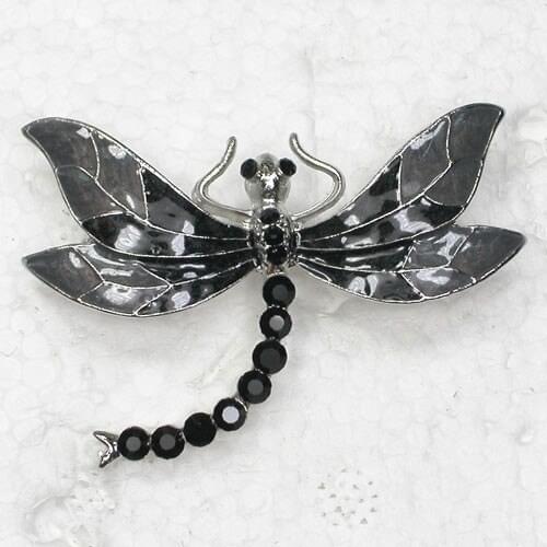 Dragonfly Brooch Black Rhinestone Enamel Pin brooches C395 H