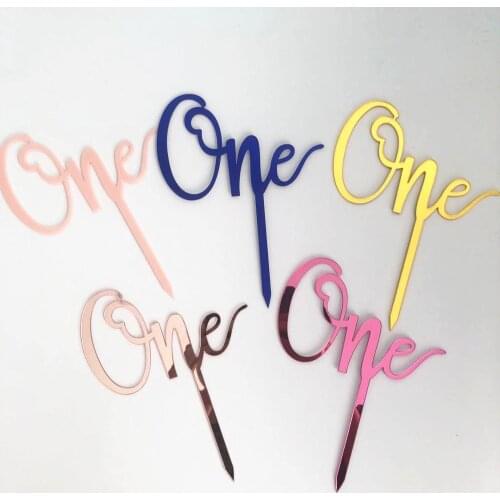 Gold Pink Acrylic "One" Cake Topper for Baby Shower Party Decoration Lovely Gifts Valentines Day Dessert Decoration