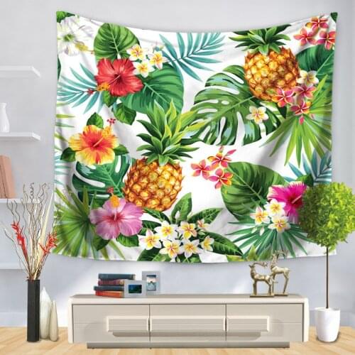 Coloured Drawing Painting Flower Tropical Plants Fruit 3D Pineapple Tapestry Wall Hanging Wall Carpet Green Leaves Tapestries