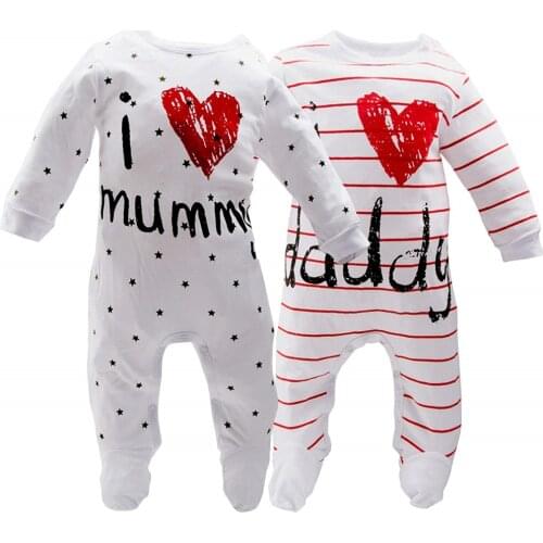 Infant Baby Clothes Girl Boys Long Sleeve I LOVE Daddy Mummy Baby Rompers Babygrow Sleepsuits Baby Romper bodysuit outfit D20