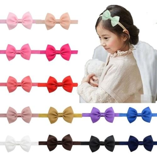 20 Pieces Childrens Candy Color Ribbed Ribbon Bow Headband