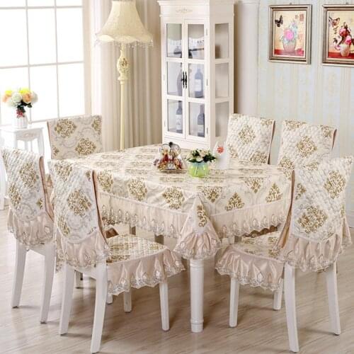 Elegant Lace Edge Dining Room Tablecloth Set Seat Chair Cover Household Wedding Table Cloth Mat Rectangle Dustproof Covers New