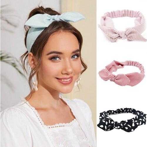 Women Rabbit Ear Headband Vintage Cross Knot Bows Hairband Head Band Elastic Ladies Girl Turban Hair Accessories Haarband
