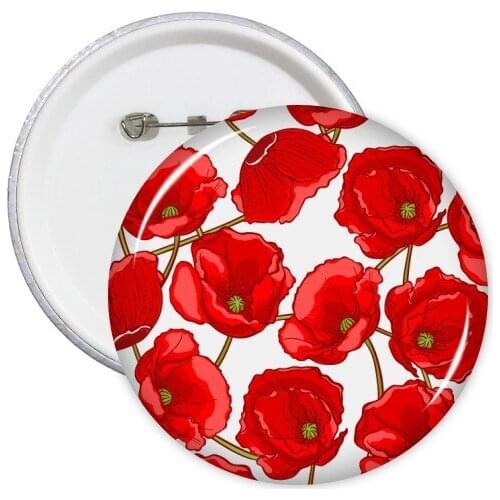 Art Painting Red Flowers Decoration Corn Poppy Bespread Round Pins Badge Button Clothing Decoration Gift 5pcs
