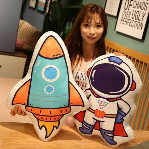 New Simulation Cartoon Space Series Astronaut Pillow Rocket Plane Tank Fighter Plush Toy Doll Bedside Decoration Childrens Gift