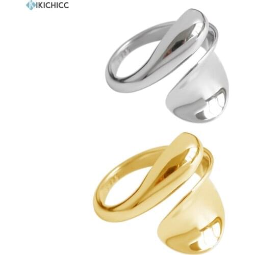 Kikichicc 925 Sterling Silver Women Gold Irregular Resizable Ring Thick Adjustable European Styles Rock Punk Luxury Jewelry