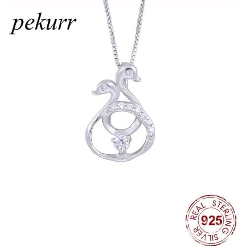 Pekurr 925 Sterling Silver Zircon Swan Couple Round Necklaces For Women Elegant Drop Pendants Wedding Fashion Jewelry Gifts