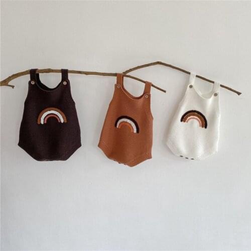 Rainbow Embroidery Boys Jumpsuit Cotton Knitt Suspender Bodysuit for Toddler Girls Clothing Set Infant Baby Romper Spring Fall