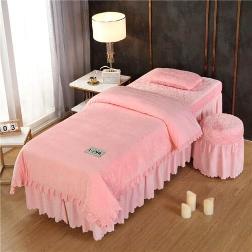 Princess Style Warm Crystal Velvet Bedding Set 4 5 6 Pcs Massage Spa Beauty Salon Customized Size Duvet Cover Pillowcase