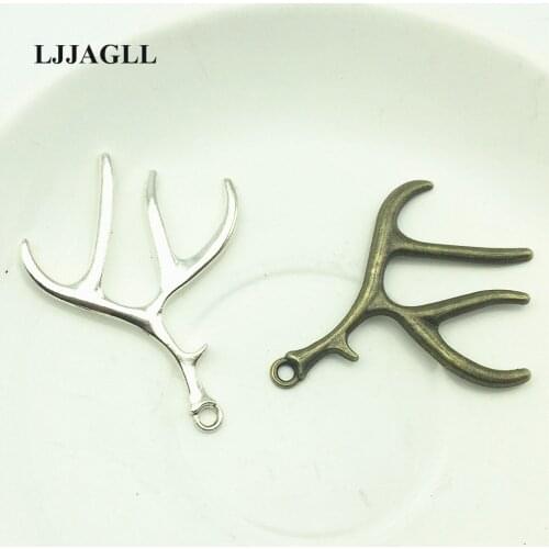 LJJAGLL 40Pcs/lot Antique Silver Bronze Alloy Christmas Charms Deer Antlers Pendants Keyring Earrings Jewelry Findings ASD037