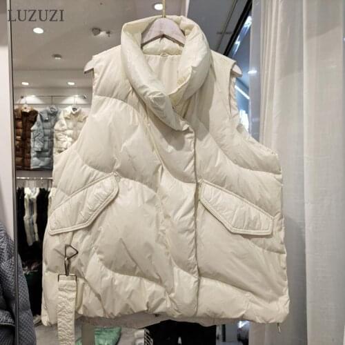 LUZUZI 2021 Autumn Winter 90% White Duck Down Jacket Female Stand Collar Fashion Puffer Coat Large Loose Casual Down Vest Women