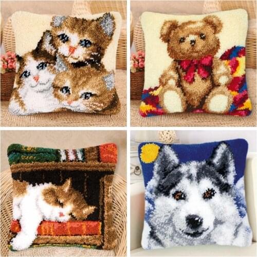 Three Cats Cushion Button Package Latch Hook Rug Canvas Embroidery Carpet Crocheting Foamiran Tapijt Knitted Diy Latch Hook Kits