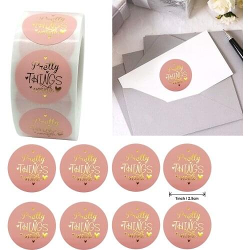 500pcs 1inch Cute Pink Pretty Things Inside Round Gold Sticker Scrapbooking Envelope Gift Box/ Bag DIY Decoration