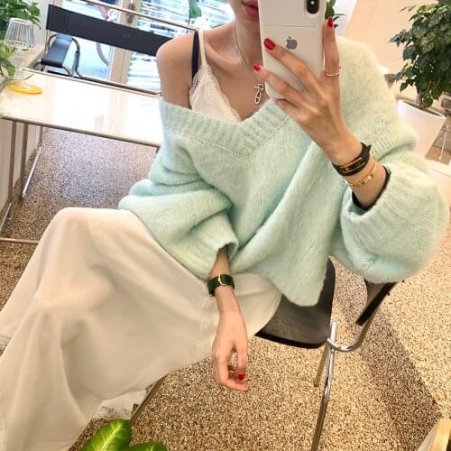 New Autumn Winter Knitted SweaterFor Women V-Neck Sweater Two Wear Fashion Casual Pullover Jumper Loose Long Sleeve Sweaters