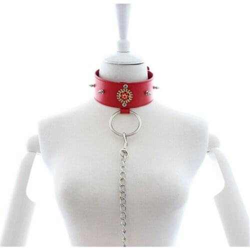 New Red Leather Necklace Metal Chain Traction Bondage Sex Cosplay BDSM Toys Adult Games Sex Toys for Women/Couple