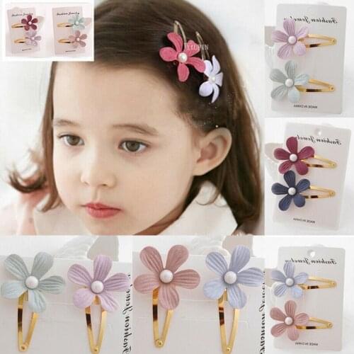 Newest arrival 2PCS Kids Girls Hair Clips Cute Pearl Candy Color Flower Hair Clip Hairpin Accessories for Children