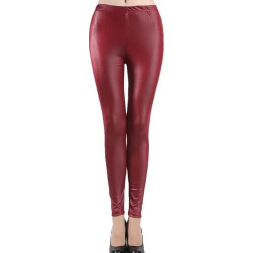 LOBEIOK Womens and girls Imitation Leather Slim Leggings Plus Size Lederhosen S M L XL XXL XXXL nine points Mid-waist Pants