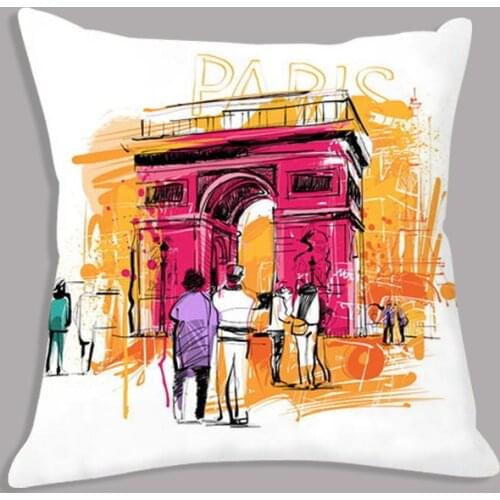 Watercolor New York Paris Italy London travel Painting Printed Plush Cushion Cover Sofa Home Throw Pillow Case 45x45cm