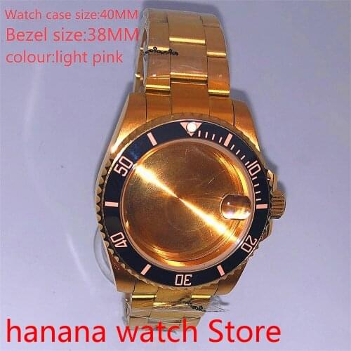 Suitable for NH35 36 Mingzhu2813 Miyata automatic winding 40mm sealed back gold box series, with rotating bezel light pink