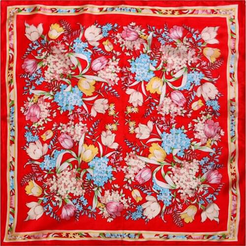 Natural Silk Scarf Women Bandana Female Hair Scarf for Women Silk Neck Scarf Floral Womens Square Silk Head Scarf Flower Scarf