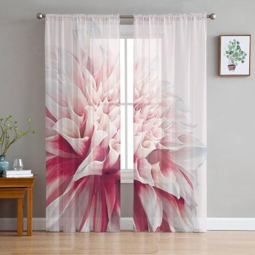 Pink Flower Window Treatment Tulle Modern Sheer Curtains for Kitchen Living Room the Bedroom Curtains Decoration