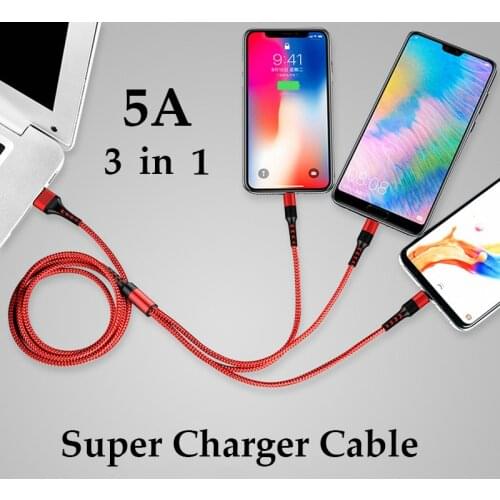 5A Fast Speed Braided 3 in 1 Multi 1M USB Charger Cord For Iphone USB Charger Cable Cord Micro Typec For Samsung Andriod Charger