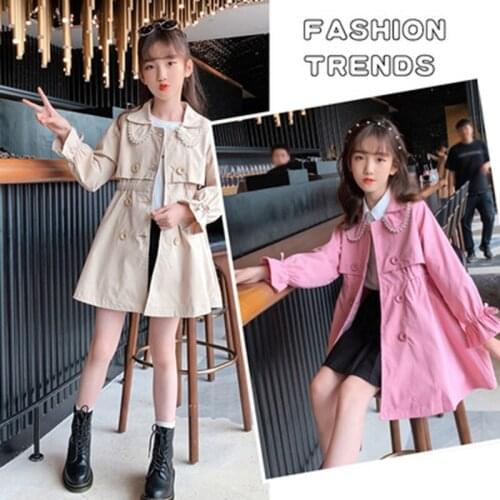 Girls Trench Coats Kids Windbreaker 2021 Spring Autumn Teen Long Coats Outerwear for Children Clothes 4 5 7 8 9 10 11 12 14Years