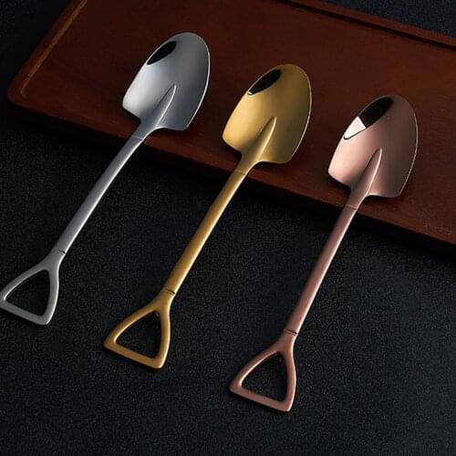 Stainless Steel Iron Shovel Spoon Coffee Ice Cream Spoon Retro Cute Square Head Spoon Kitchen Gadget