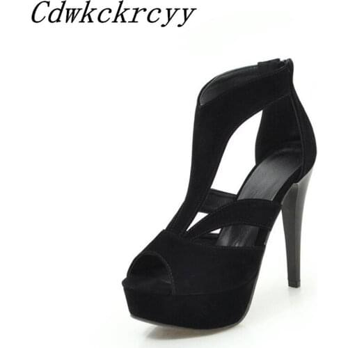 Summer New pattern Europe and America fashion black sexy Fine heel Waterproof Fish mouth High-heeled Women sandals size 34-43