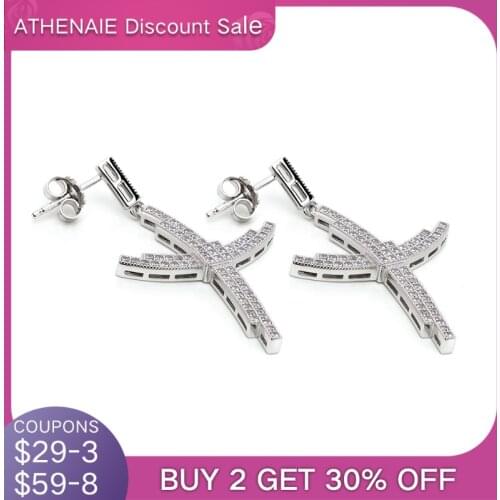 ATHENAIE 925 Sterling Silver with Clear CZ Cross Drop Earrings for Women Party Jewelry Gift Brincos