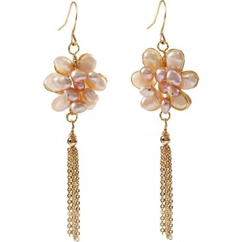 LANFLORA new handmade women earrings Freshwater Pearl earrings copper alloy earrings free shipping
