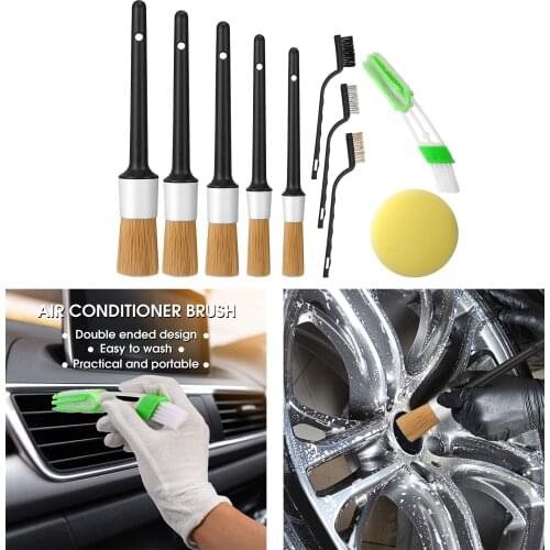 10pcs Car Detailing Brush Kits Wheel Engine Clean Brush Set Waxing Sponge