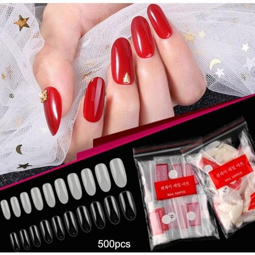 100/500Pcs Oval Nail Art Tips Stiletto Pointy Full Cover False Nail Tips Acrylic Nail Art Salon Manicure Fake Nails