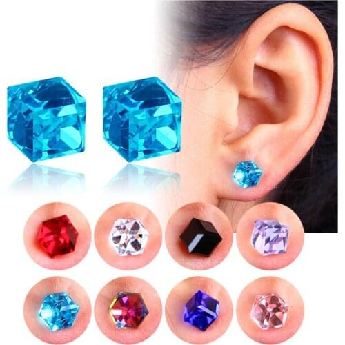 2Pcs Classic Colour Crystal Stone Stud Earrings Simple Square Crystal Earrings For Women Female Wedding Party Jewelry Gifts