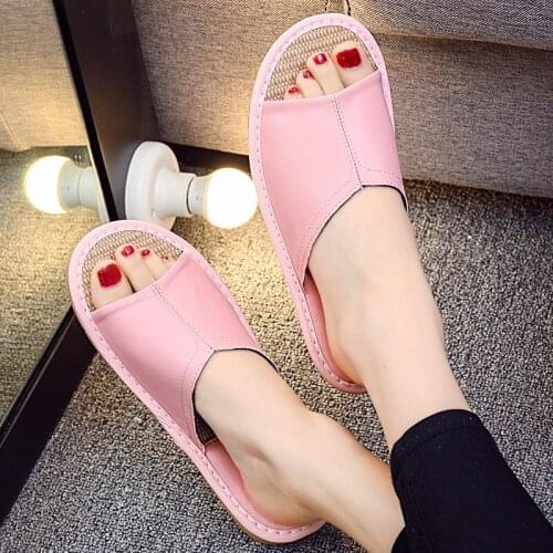 2020 Summer Soft Genuine leather slippers women slippers indoor non-slip soft bottom Couples' Home Shoes men slippers flip flop