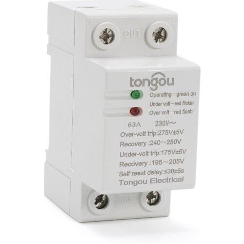 230V 63A Din rail Automatic Reconnect Over Voltage and Under Voltage Protective Device Protector Protection Relay