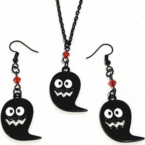 3PCS/Set Statement Punk Acrylic Black Ghost Drop Earring Necklace For Women Girls Long Dangle Earring Halloween Fashion Jewelry
