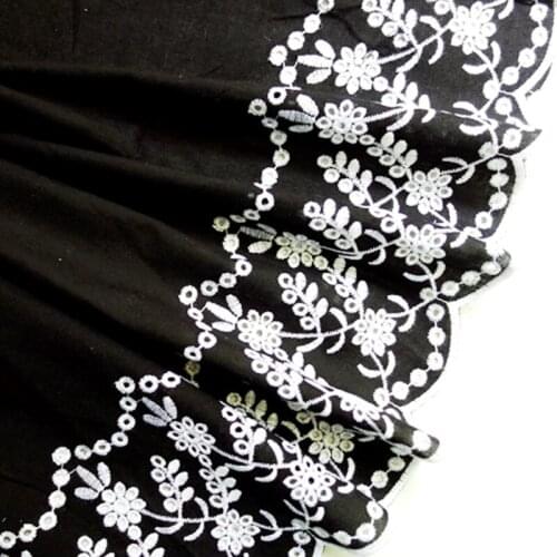 30Yards Black Mesh Polyester White Flowers Embroidery Lace Trim Doll Dress Accessories Laces Fabrics Sewing Crafts Doll Material
