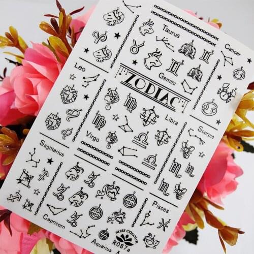 3D Stickers for Manicure ZODIAC Constellation Geometric Stripe Nails Decoraciones Sticker Self Adhesive foil Slider Accesorios