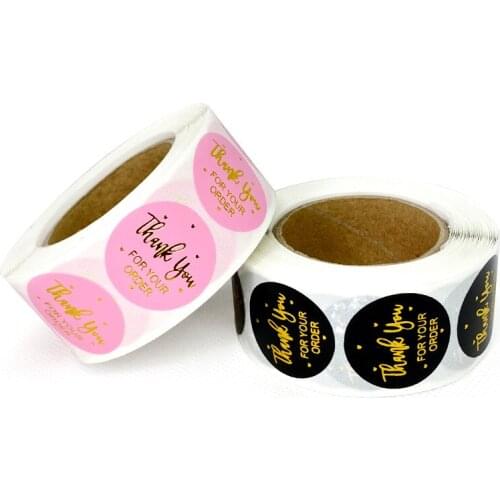 500pcs 2.5cm Thank You For you Order Gold Sticker Envelope Seal Scrapbook Pink /Black Cute Round Shape Stationery Label