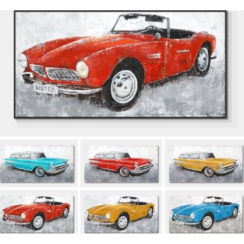 Abstract Red Blue Yellow Car Painting Canvas Wall Art Posters And Prints Abstract Wall Artworks Pictures For Living Room Decor