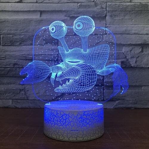 Acrylic 3D Optical Illusio Crab Shape Lamp led Night Light Touch 7 Colors Change Remote Control Bedside Lamps Gift for Children