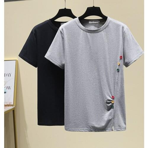Black Grey Short Sleeved Plus Size Spring Autumn Summer Vintage Clothes For Women Oversized T-Shirt Tops Blouses Vetement 2021