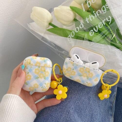 For AirPods 1/2 Case Cute Korean Flowers Chain Earphones Case for Airpods Pro 3 2 1 Soft IMD Headset Cover air pods 2 Coque