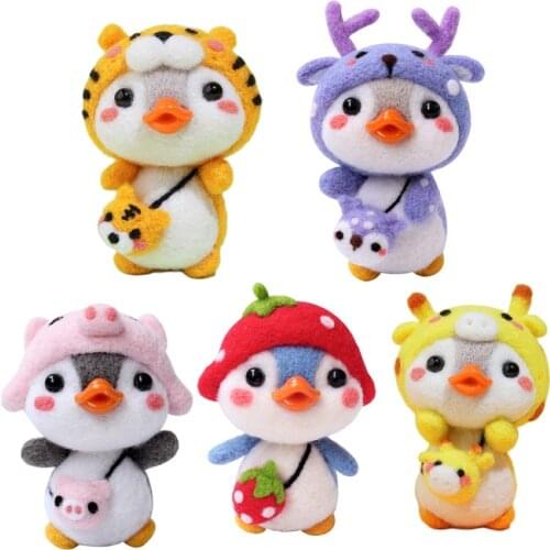 DIY Handmade Wool Felt Kit of Penguin Needlework Crafts Wool Felting Cartoon Animal Unfinished Handicraft Sewing Art Craft Gift
